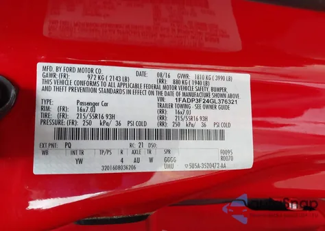 2016 Ford Focus Se from USA, damaged, VIN 1FADP3F24GL376321